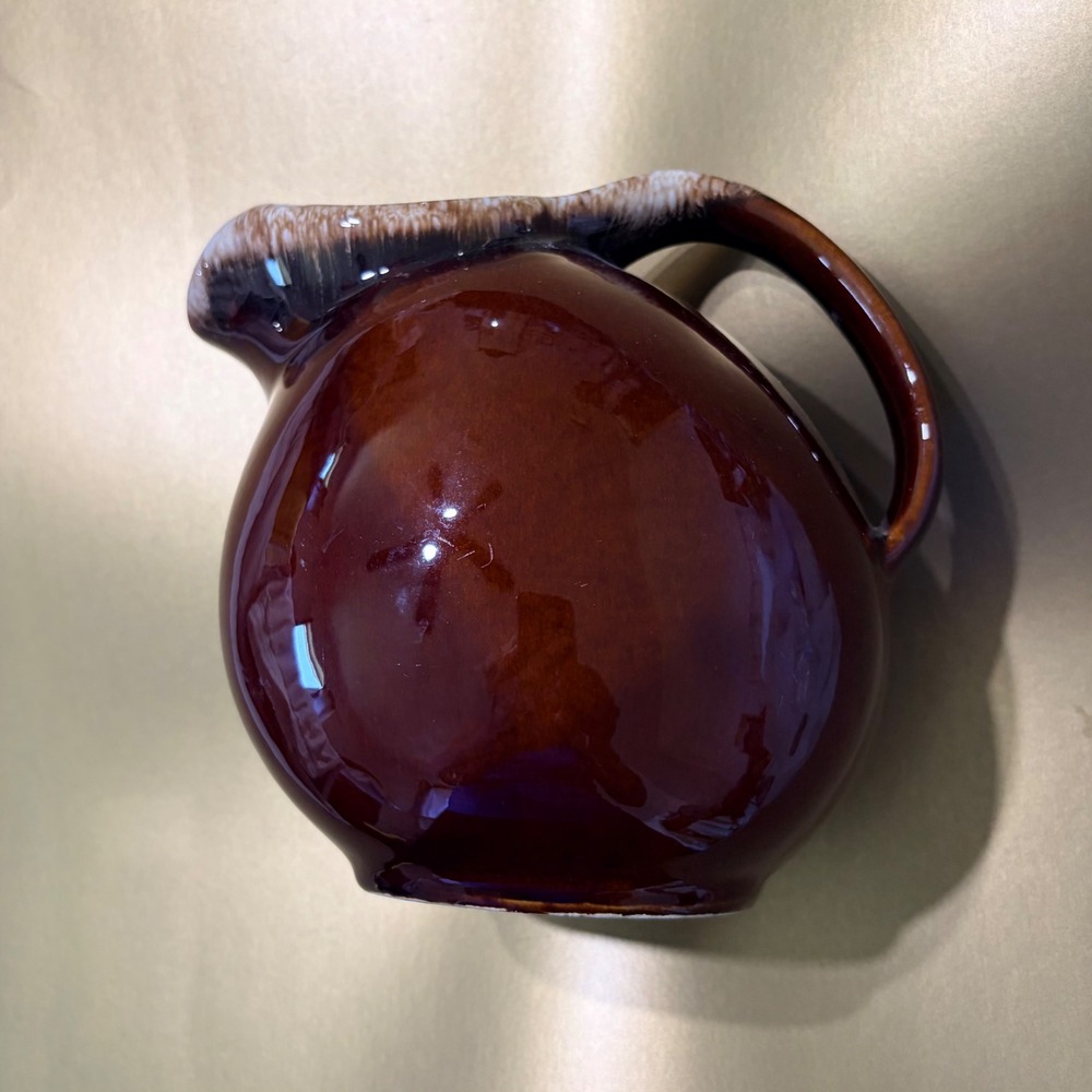 Vintage Hull Pottery Mirror Brown Drip Glaze Pitcher Oven Proof USA 7.25 Inch